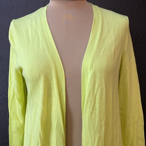 TALBOTS open front academia long fine knit cardigan sweater in chartreuse yellow - Picture 1 of 7